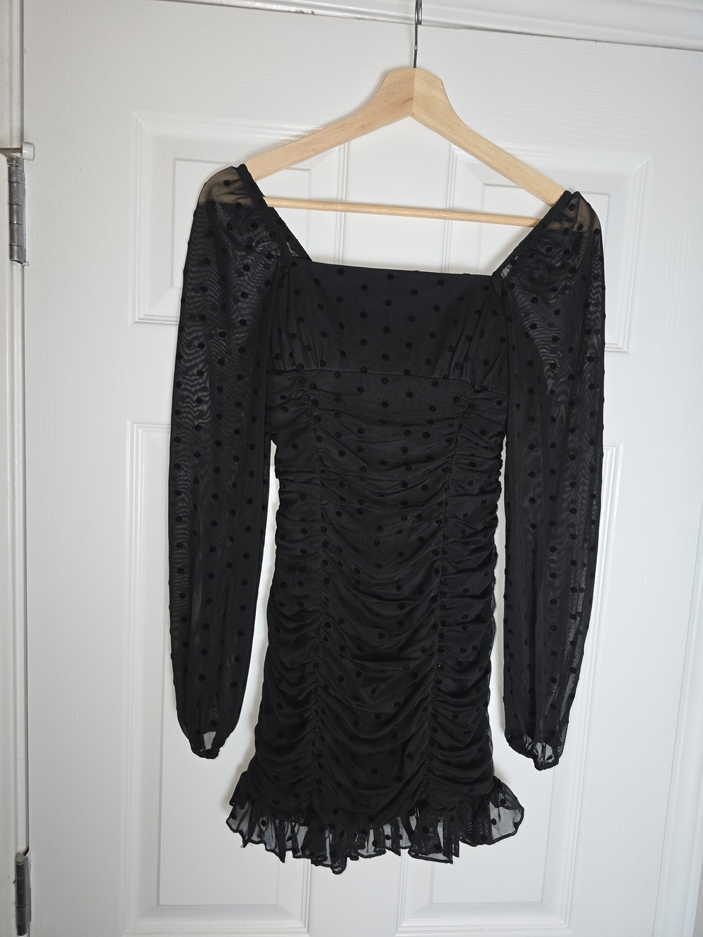 Dear Moon Black Polka Dot Ruched Mini Dress - Women's Size 0